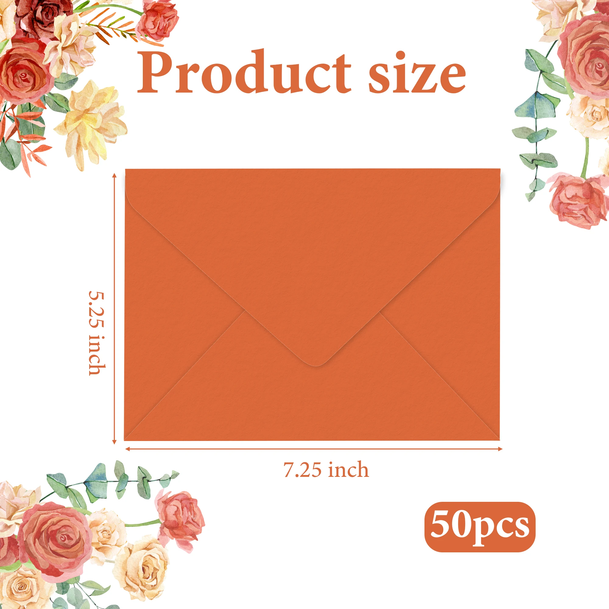 50 Pcs Burnt Orange Envelopes Pattern 5x7 Envelopes for Wedding Invitation Cards,Greeting Cards,Birthday Baby Shower Invitations