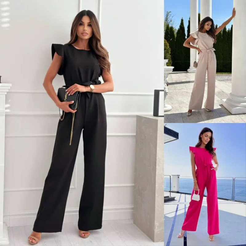 Summer Women\'s Wide Leg Jumpsuit 2024 New Office Retro Elegant Jumpsuit Women\'s One-piece Work Wear