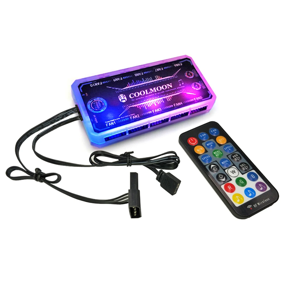 Fan Cooling Cooler Adapter LED RGB Lamp Controller+Remote Control for PC Case PC Computer Water Cooling Accessories