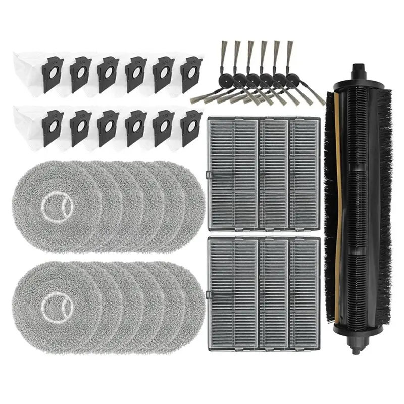 

Запасные части и аксессуары ABZA для Dreame Mova P50 Pro Ultra: основная щетка, боковая щетка, HEPA-фильтр, сменные насадки для швабры и мешки для сбора пыли.