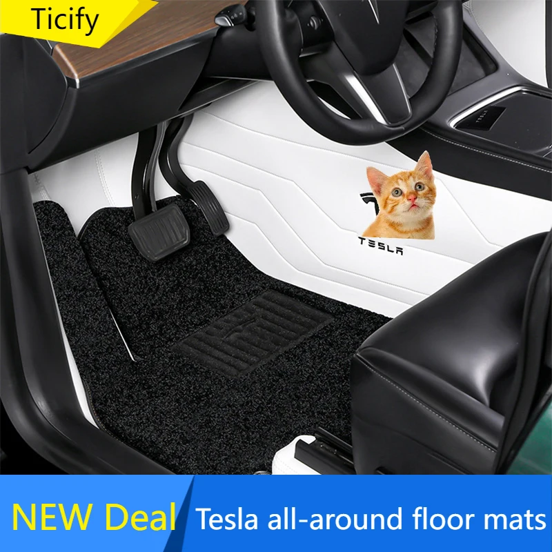 

Car Floor Mats Custom for tesla model 3/y/x Leather Carpet Solvent-free EPU NEW Set 3D Tesla Logo white Auto Foot Pad Protector