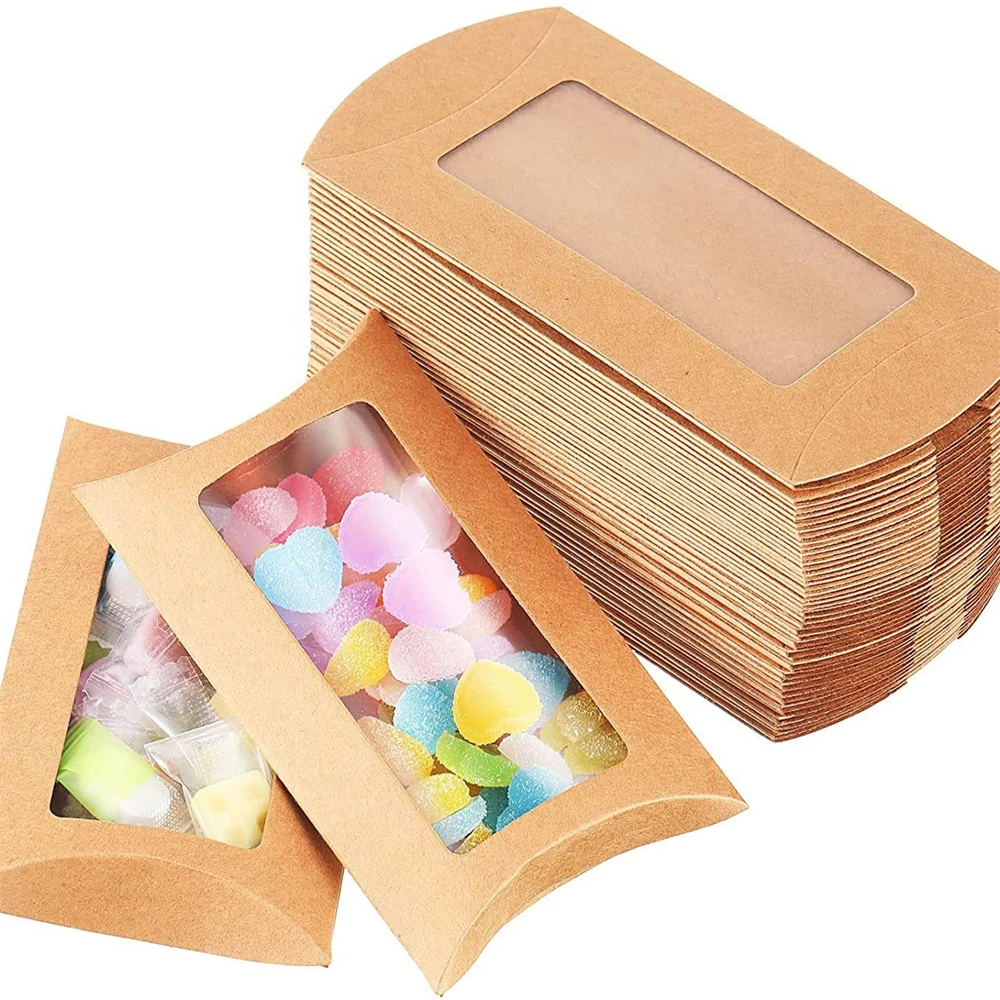 

50Pcs Pillow Paper Box Kraft Paper Candy Jewelry Wedding Birthday Party Christmas Halloween Gift Packaging Boxes