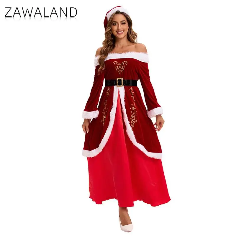 Zawaland Cosplay Santa Claus Set Christmas Girls Gowon Christmas Cosplay Costume Women Dress Festival Party Suit Adult Clothes