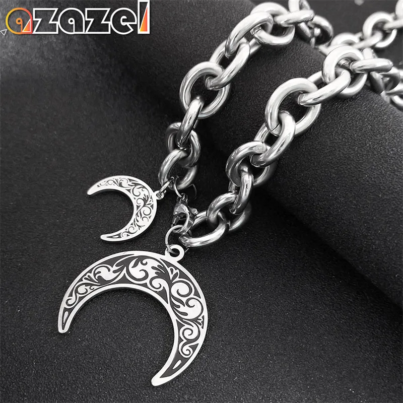 

Wicca Crescent Moon Hip Hop Necklace for Women Men Stainless Steel Witchcraft Party Necklaces Fashion Jewelry Gift collar hombre