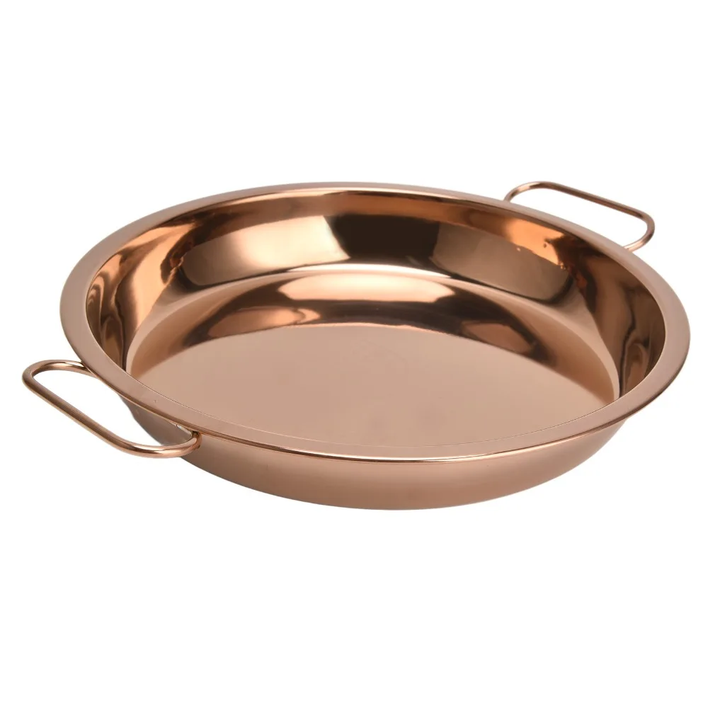 304 Stainless Steel Dinner Plate Rose Golden Exquisite Craftsmanship Dessert Salad Plate with Handle Round Design
