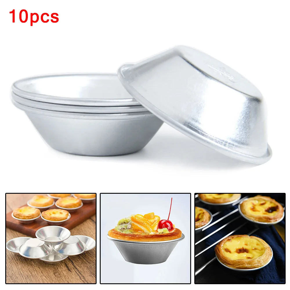 10pcs Egg Tart Mold Aluminum Alloy Egg Tart Cup Cupcake Kitchen Baking Mold Mini Round Baking Oven Pan Pastry Dessert Mould