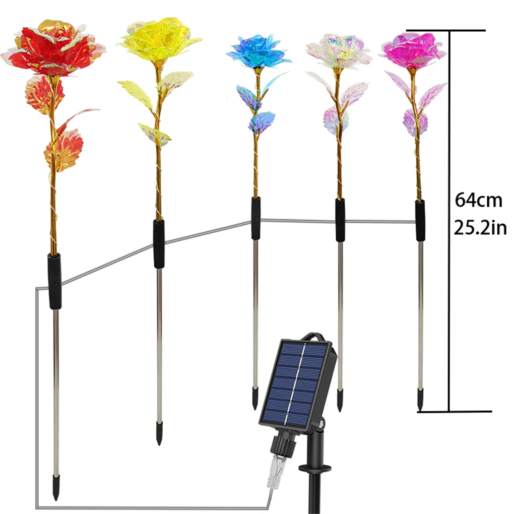 Solar Powered Flower Lights Outdoor Lawn Decorative Lights Solar Rose Grass Light Courtyard Garden 1 drag 5 lights