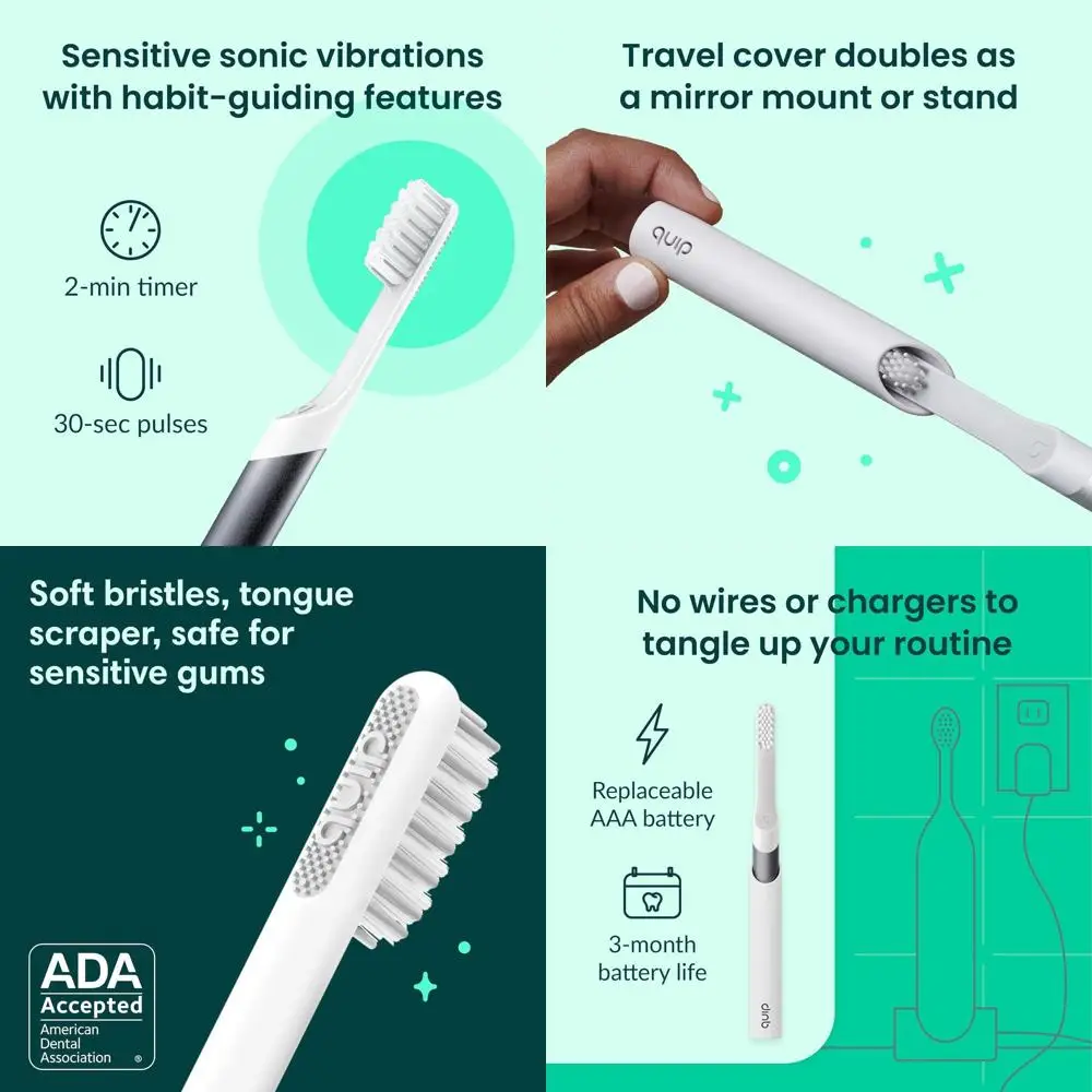 

Электрическая зубная щетка для взрослых с мягкой щетиной, функцией отслеживания времени, дорожным чехлом и 3-месячным сроком службы батареи - цвет Slate