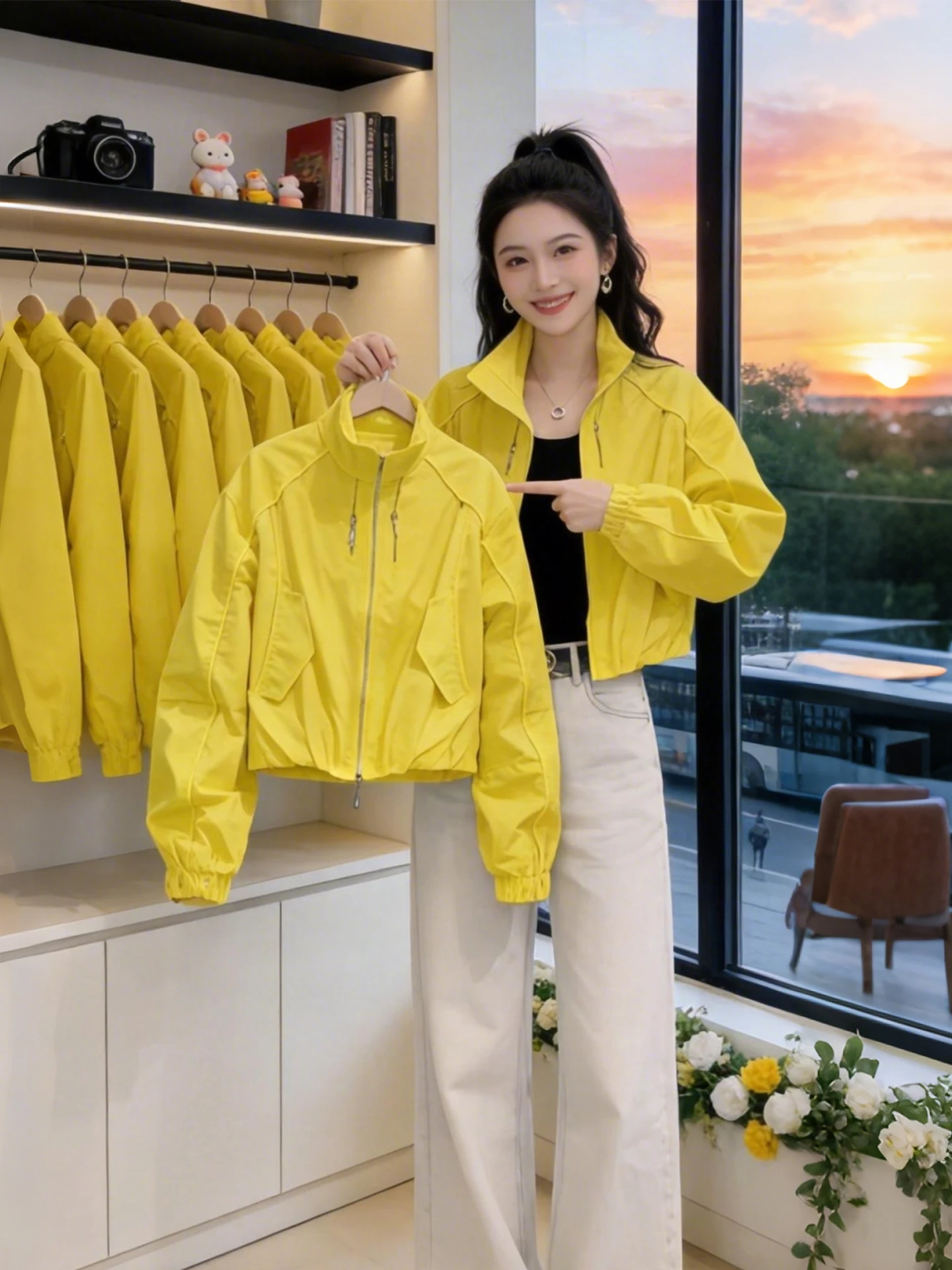 Loose Short Stand Collar Jacket Korean Style Casual Versatile Women's Fashion Outerwear Spring Autumn Popular Breathable Zipper