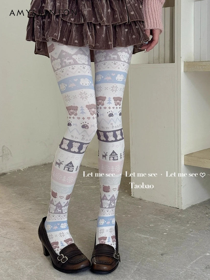 

Оригинальные милые мультяшные принты в стиле пэчворк, цветные тонкие колготки, субкультура, горячая девушка Y2k, индивидуальные белые универсальные женские колготки