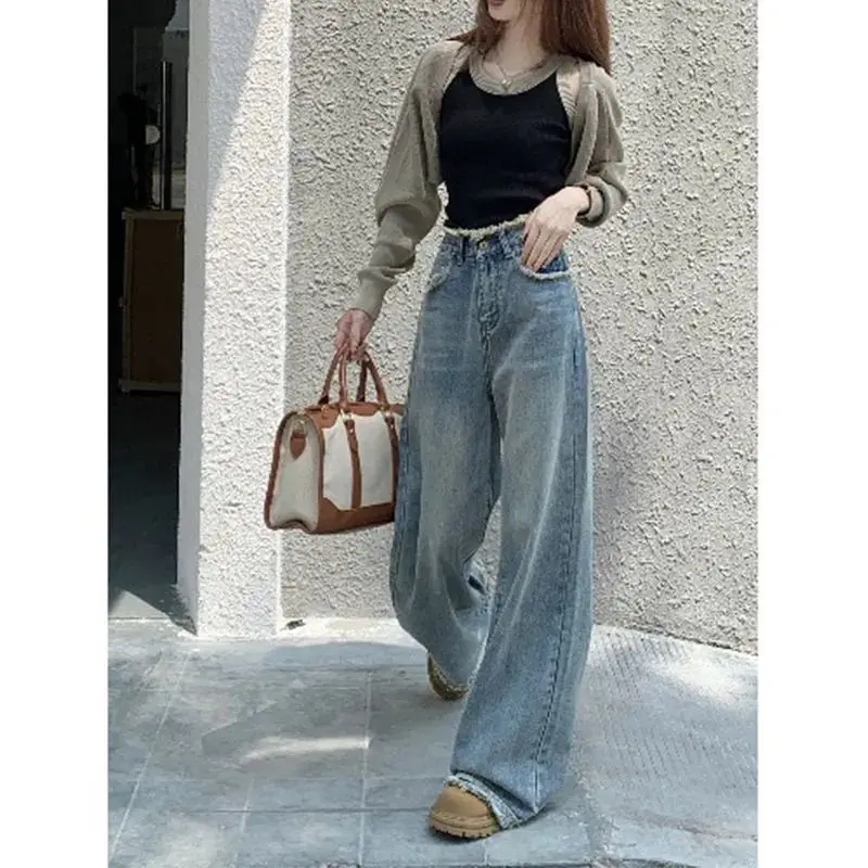 

Vintage Clothes Streetwear Denim Straight Leg Jeans Korean Fashion Women 2024 High Waist Women's Pants Baggy Y2k Pantalones A875