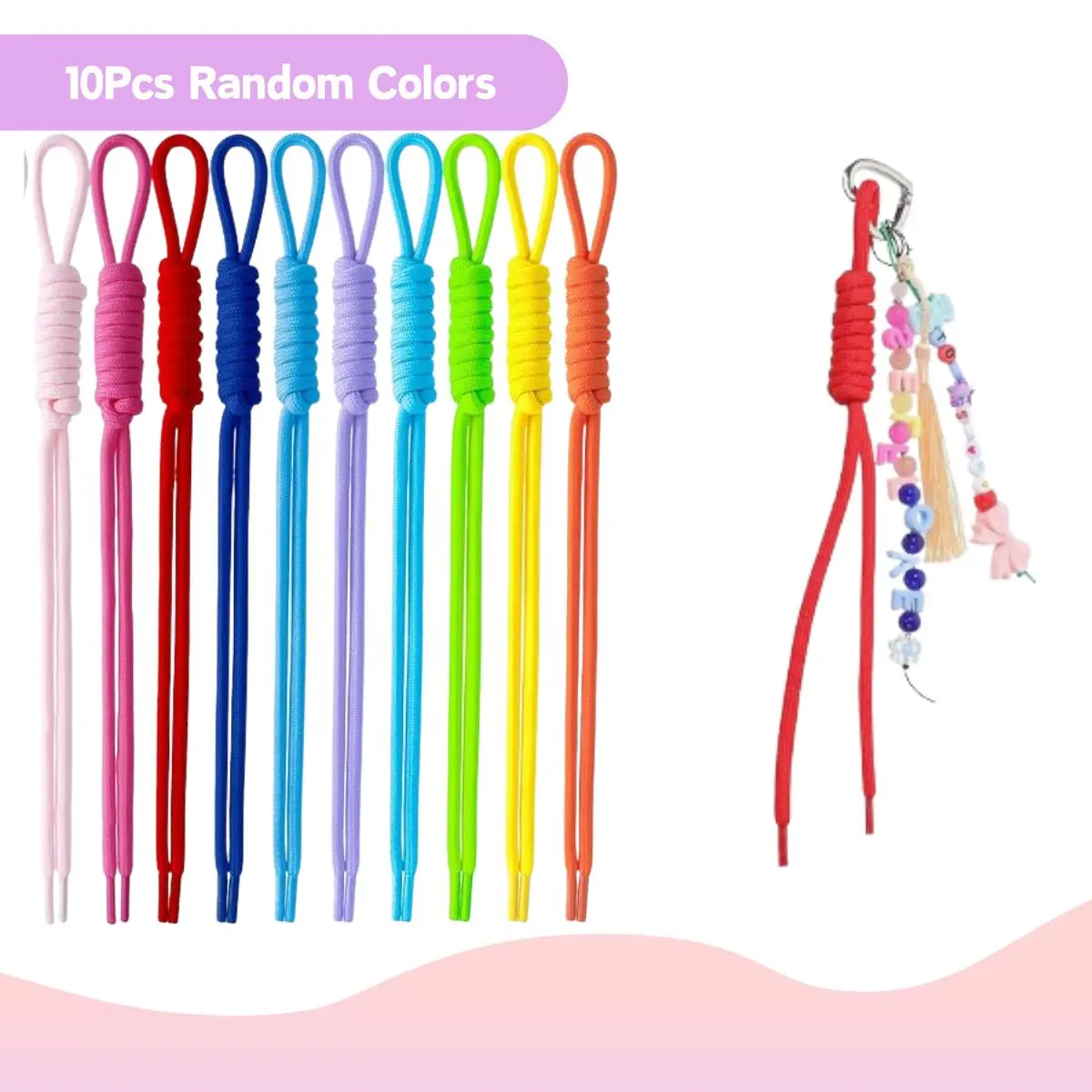 10Pcs Random Colors Paracord Rope Keychain Paracord Keychain Bag Charms Braided Rope Knot Key Chain for Handbag Purse Backpack