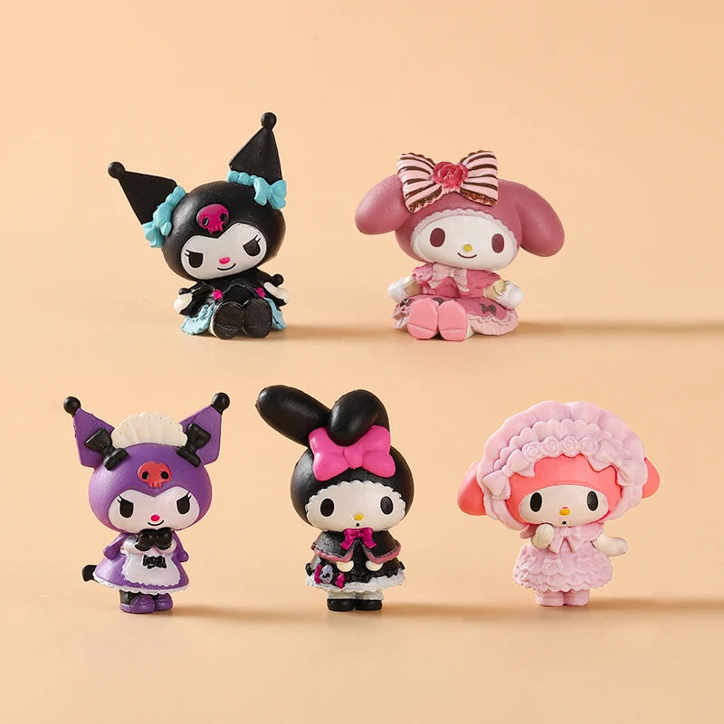 5 pçs/set sanrio anime figura de ação kuromi boneca minha melodia decorações do bolo brinquedo das crianças presente aniversário pequenos itens ornamentos