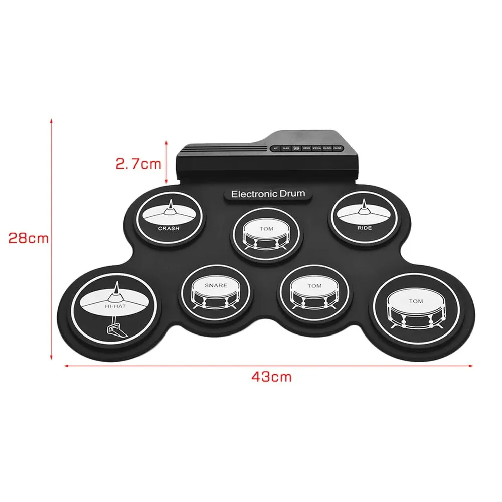 2022New Folding Silicone Hand Roll USB Electronic Drum Portable Practice Drums Pad Kit With Drumsticks Sustain Pedal
