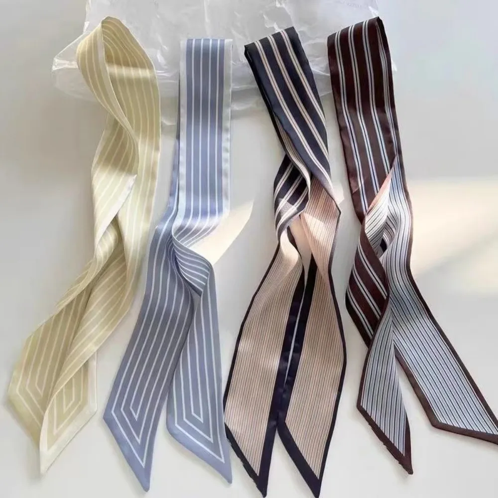 

Fashion Spring Woman Skinny Silk Scarf Striped Silk Ribbon Bag Strap Multi-use Long Hair Strip Lady Hair Tie