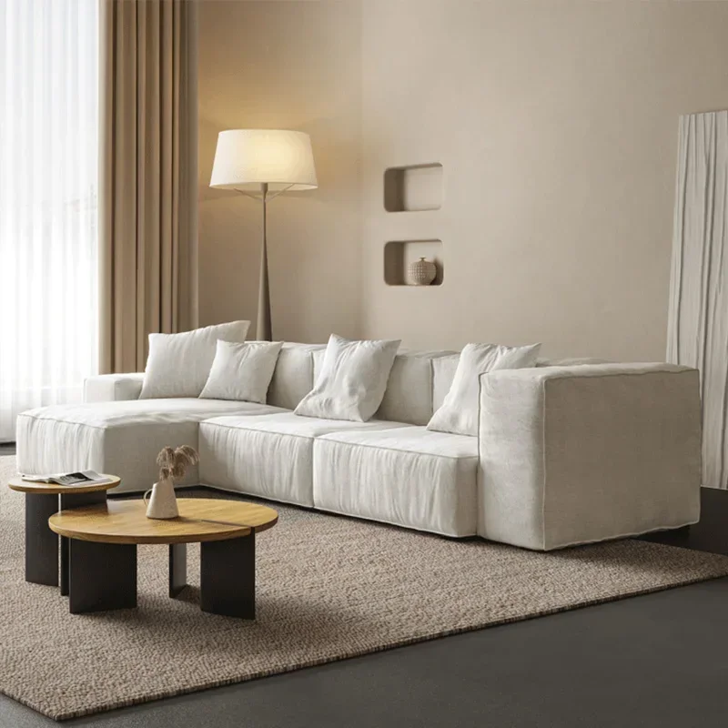 Italian Minimalist Leather Solid Wood Frame Couch Creative Design Wabi-sabi Sectional Living Room Sofa Without Armrests