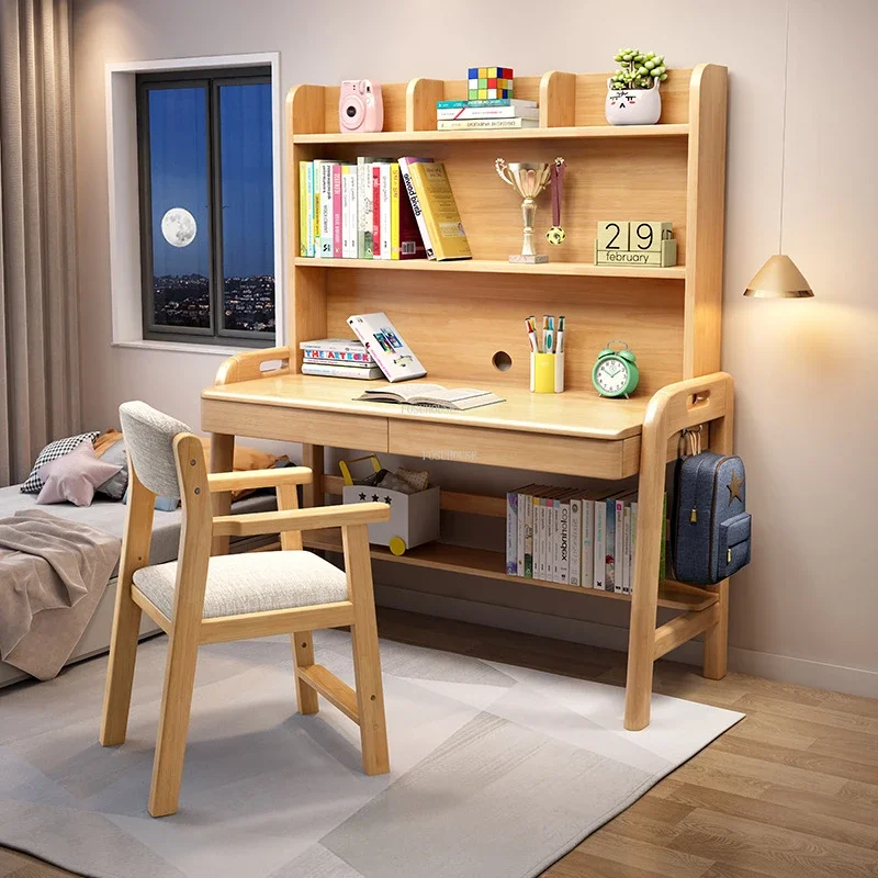 Desktop Adjustable Computer Desks Home Solid Wood Table Modern Office Furniture Simple room Gaming Table Storage Bookshelf