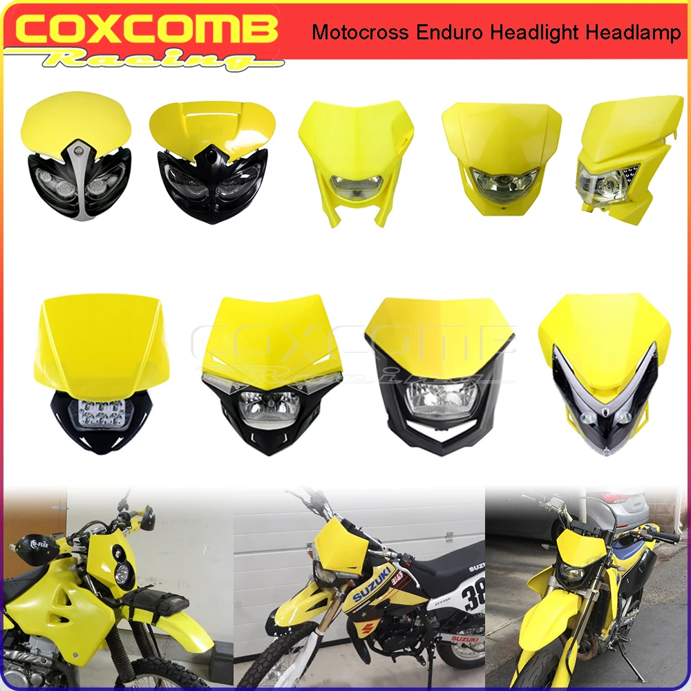 Dual Sport Supermoto Yellow Headlight Offroad Front Lights Lamp Mask Fairing For Suzuki RMZ RM RM-Z DR-Z DR 85 125 250 400 450