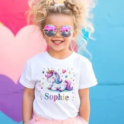 Camiseta personalizada de unicornio con nombre para niñas, camiseta salvaje para niños, camiseta de verano para niños, ropa para niños, Top de manga corta para niños pequeños