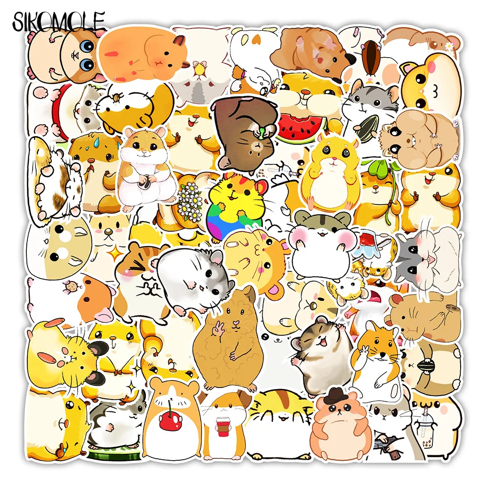 50PCS Lovely Cartoon Hamster Animals Stickers Skateboard Laptop Guitar Scrapbooking PVC Toy Kids Gift Decals Graffiti Sticker F5