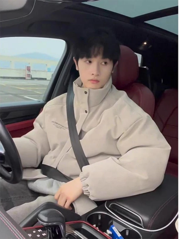 

Trendy High-End Men's down Jaet American Retro PU Leather Bread Sle Youthful Cool Cotton Coat Outdoor Windproof Waterproof