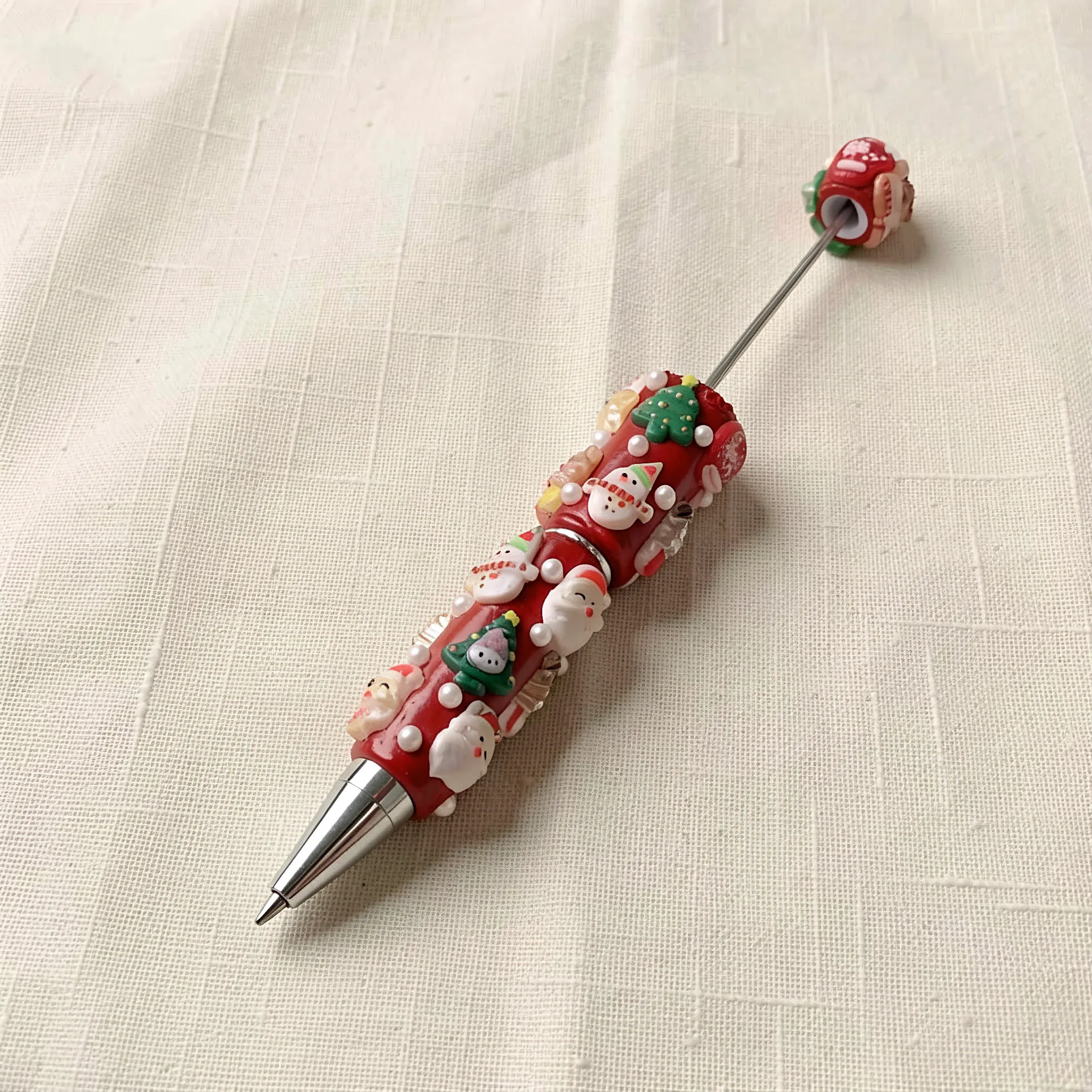 Christmas Beaded Ballpoint Pen Green Handmade Craft Clay Ballpoint Pen DIY Beaded Making Writing Pen Supplies for Students Decor