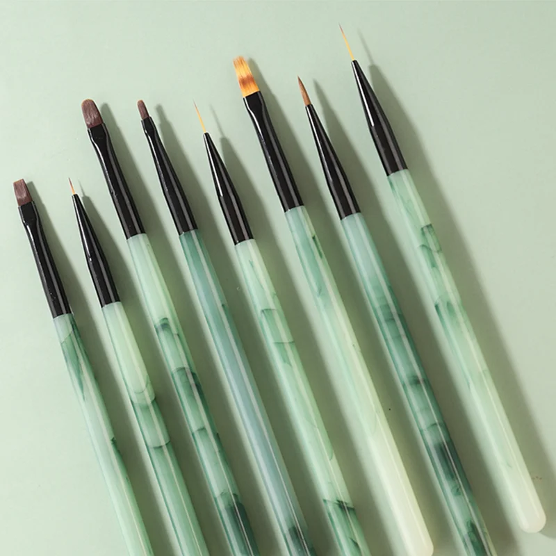 1/8PCS Green Acrylic Rod Nail Art Pen Brush Coloring Pen Round Light Therapy Pen Halo Pen Nail Drawing Pen Flower Pen