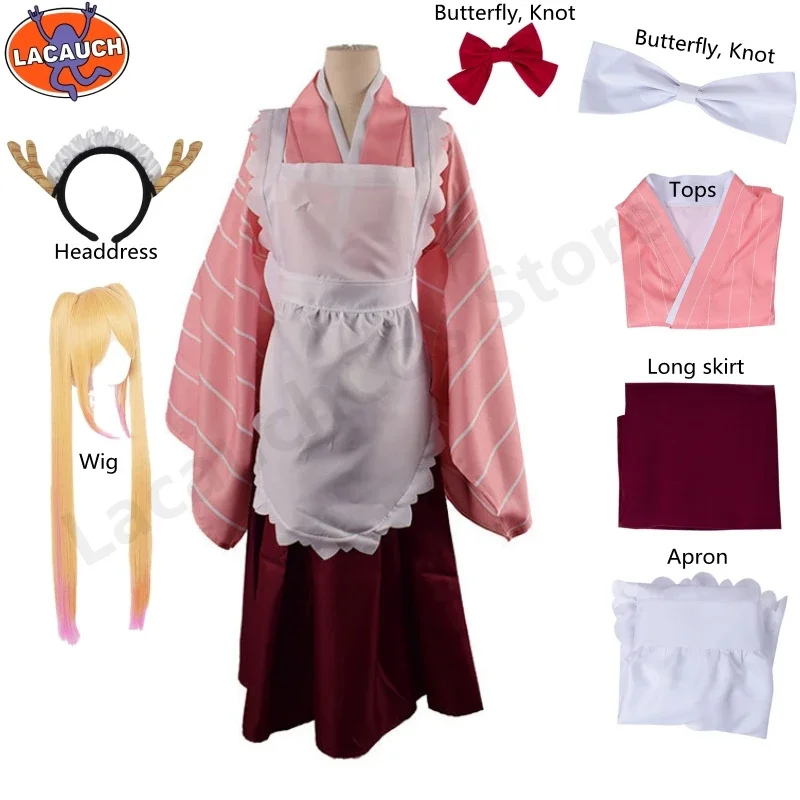 Hot anime Miss kobay's Dragon Maid Toru cosplay costume Tohru wig women dress headwear adult Halloween Lolita maid uniform pa590