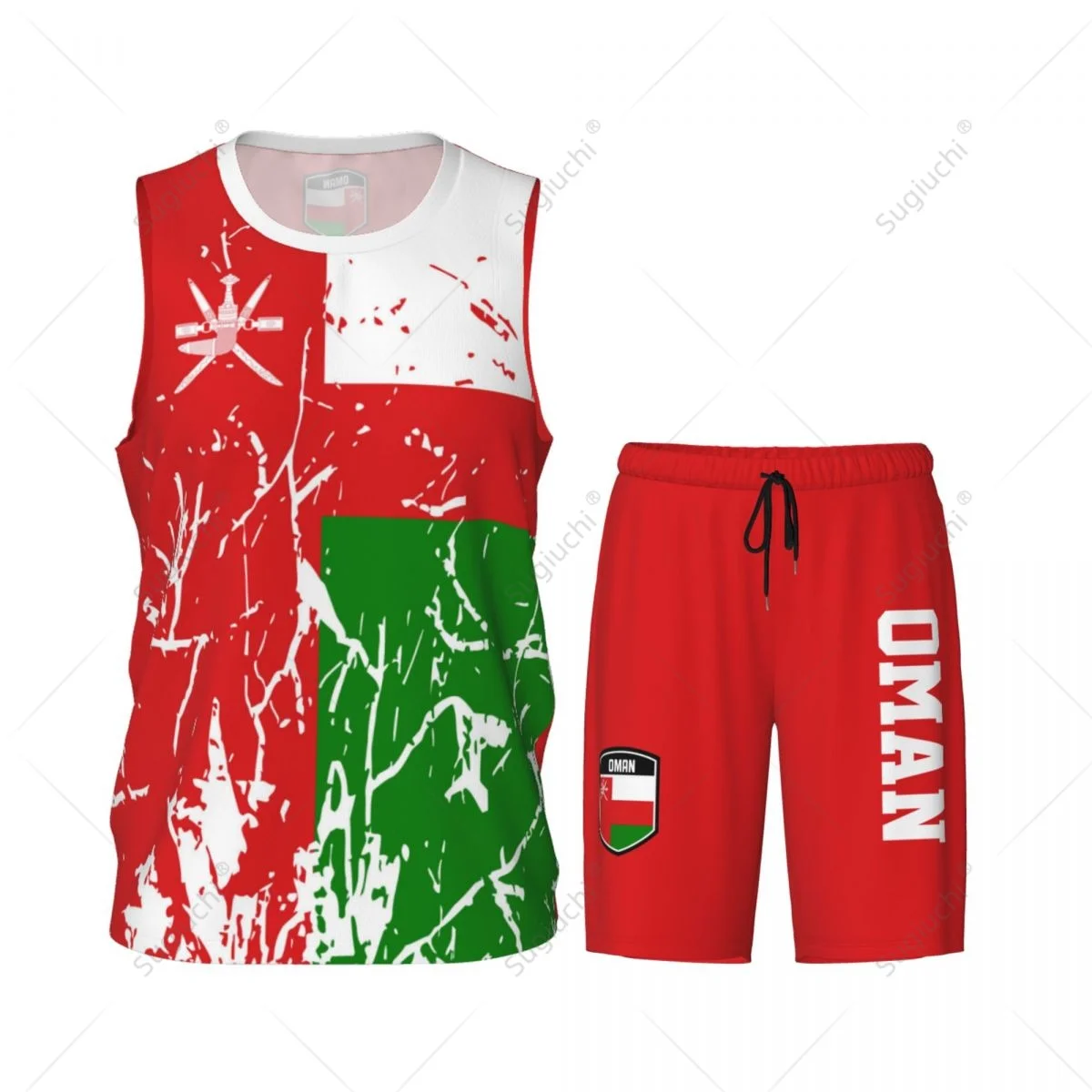 Oman Flag Grain Men Basketball Set Shirt & Pants Sleeveless