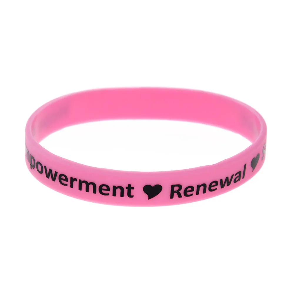 1 Stück/3 Stück bedrucktes Silikon-Armband mit Motivationssprüchen „Love and Believe“, medizinisches Gummi-Armband, rosa – Detail 3