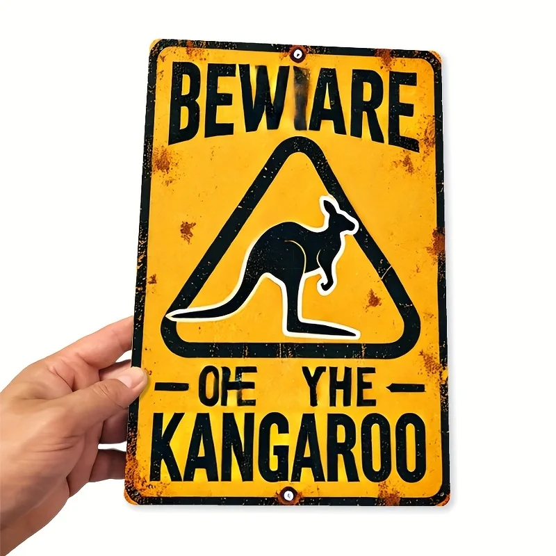 1pc A Retro Kangaroo Caution Sign - Metal Wall Decoration, Plaque Suitable for Home, Bar, Cafe, or Outdoor Garden