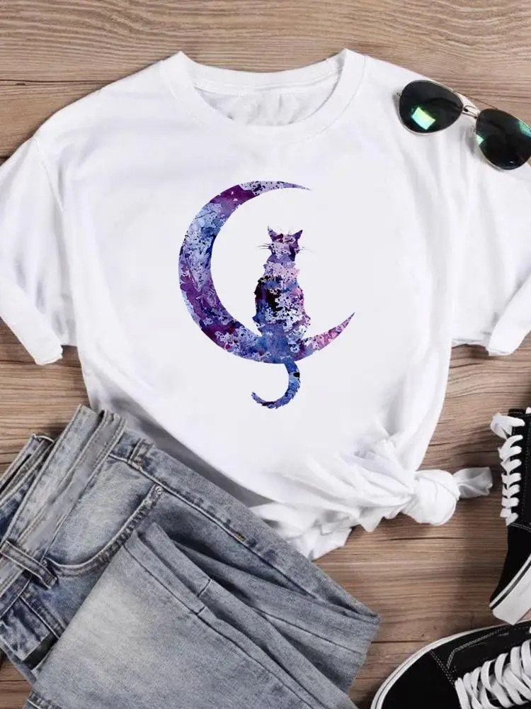 Short Sleeve T Top T-shirts Women Tee Print Summer Cartoon Cat Love Valentine Shirt Female Graphic Fashion Clothing