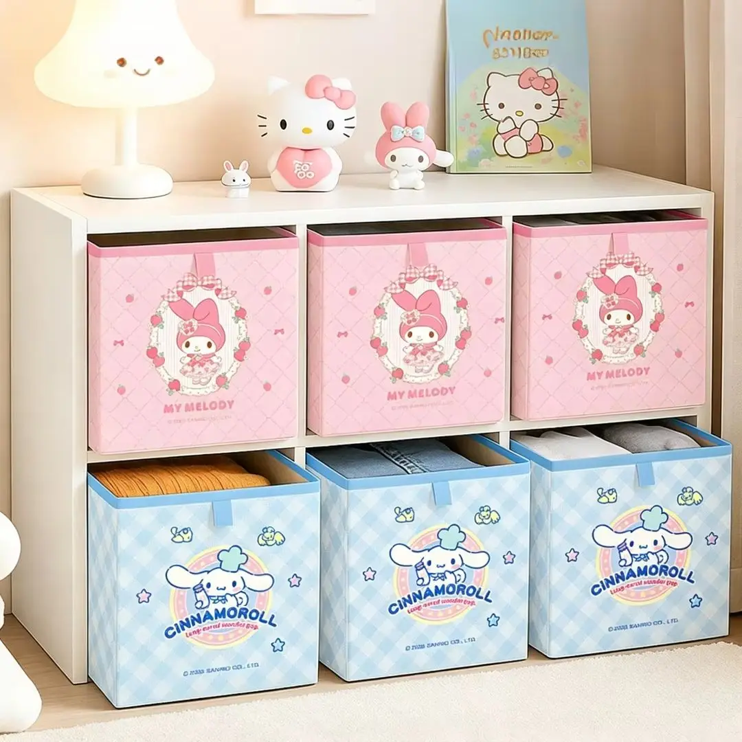 Bolsa de Armazenamento Sanrio, Cesta de Armazenamento Dobrável para Casa, Escritório e Escola, Caixa de Armazenamento Multiuso para Roupas, Material de Escritório e Diversos