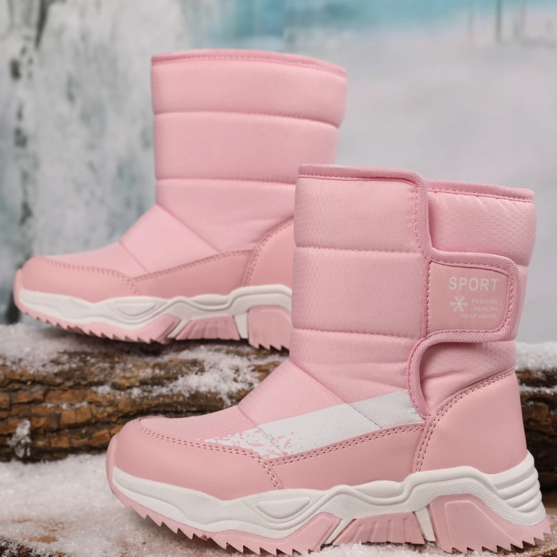 

Winter Children Shoes Girls Boots Warm Plush Sneaker Outdoor Sports Non-slip Waterproof Cotton Snow Ankle Boots for Girl