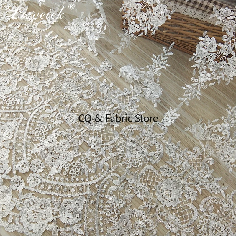 

Новый новый стиль, 1 ярд, ширина 125 см, белая винтажная кружевная ткань с вышивкой, французская кружевная ткань, сетчатое тюлевое кружево для свадебного платья