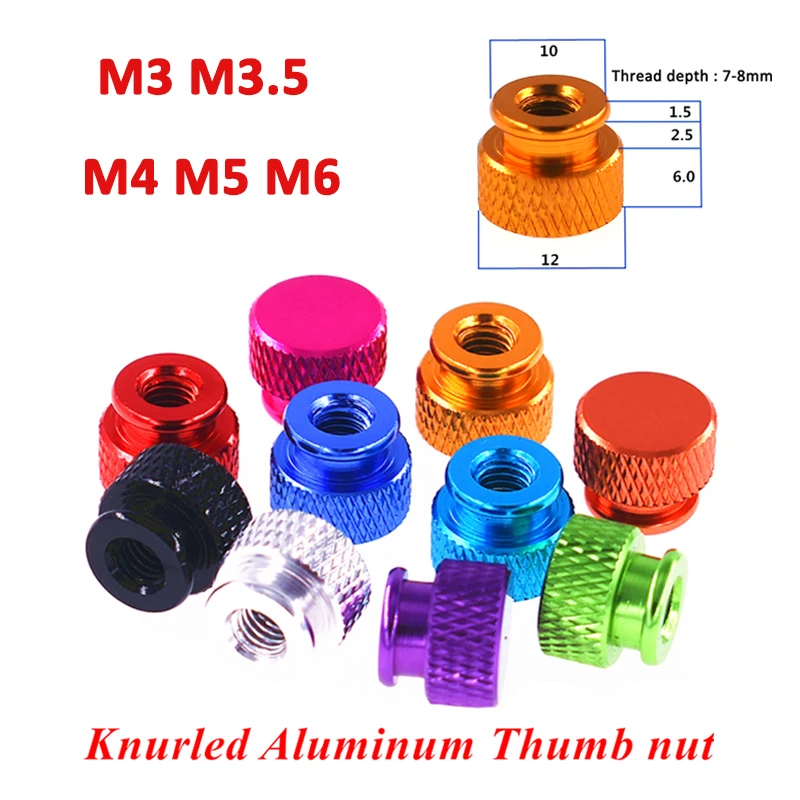 1-10Pcs M3 M3.5 M4 M5 M6 Blind Hole Frame Hand Tighten Nuts Anodized Aluminum Knurled High Step Thumb Nut For RC Model 10 Colors