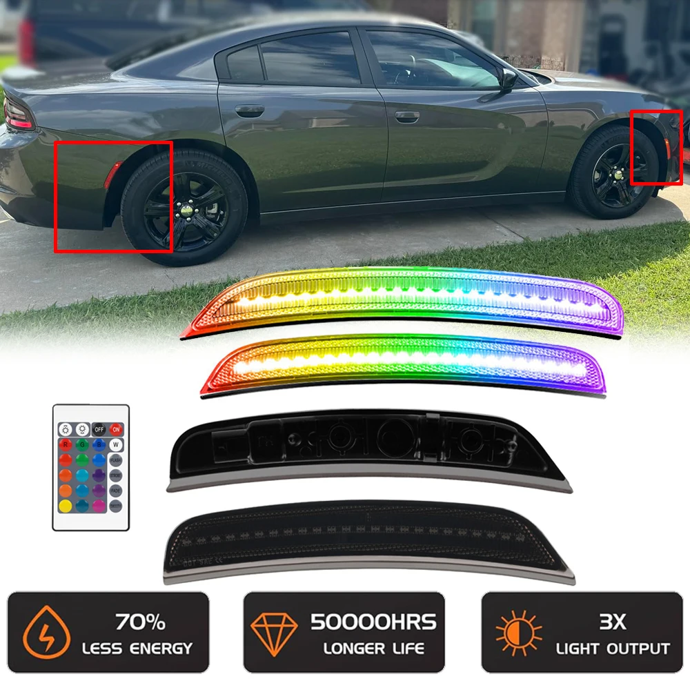 

4 шт. RGB светодиодный передний и задний габаритный фонарь для Dodge Charger 2015-2023, автоматический индикатор предупреждения о торможе, многоцветная лампа 68214127AA