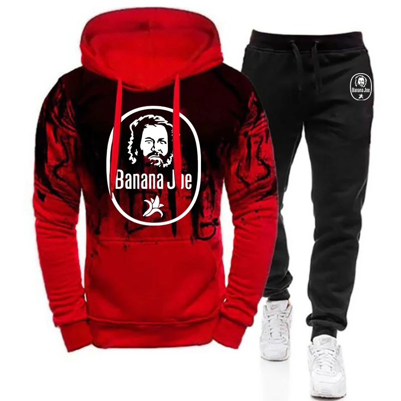 2025 BUD SPENCER BANANA JOE Print Men's New Spring And Autumn Gradient Color Casual Sportswear+Sweatpant Fashion Suit