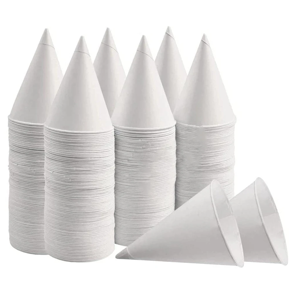 White Paper Cone Cups, Snow Cone Cups,Coated Leakproof Cone Paper Cups for Slush, Shaved Ice, Water 200Pcs