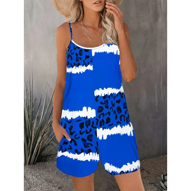 

Женский летний комбинезон с леопардовым принтом, новый повседневный европейский и американский комбинезон