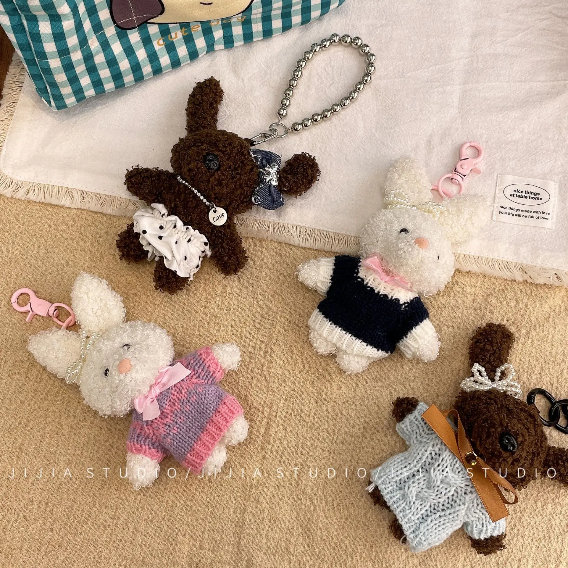 Bag Charm Quirky Long Ear Bubble Puppy Rabbit Soft Plush Durable Pendant for Backpack Purse Car Keychain Decoration Women