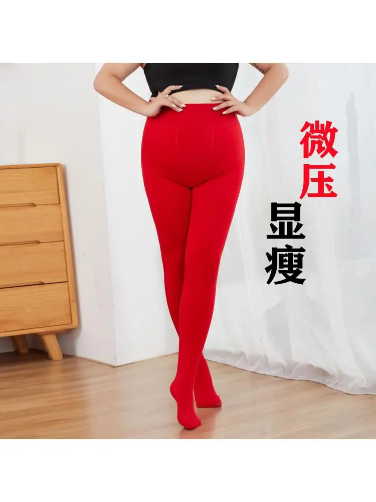 60-100Kg Grote Rode Vrouwen Leggings Bruiloft Lente Herfst Stijl Benmingnian Gelukkig Event Winter Pluche Verdikte Panty