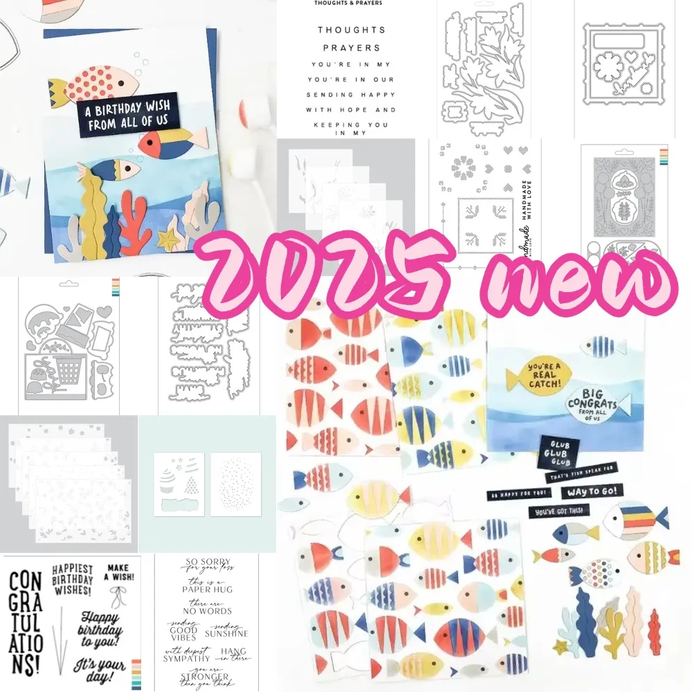 

Fish and Flowers Stamps 2025 Metal Cutting Dies Scrapbook Diary Decoration Stencil Embossing Template DIY Greeting Card Handmade