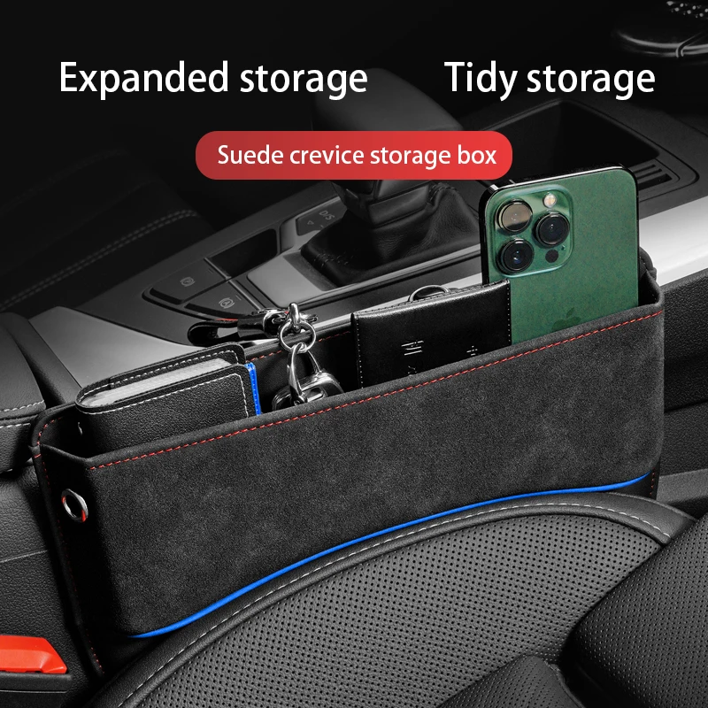 Suede Car Seat Crevice Storage Box Seat Organizer Gap Slit Filler Holder For Wallet Phone Cigarette Slit Pocket Car Storage Box