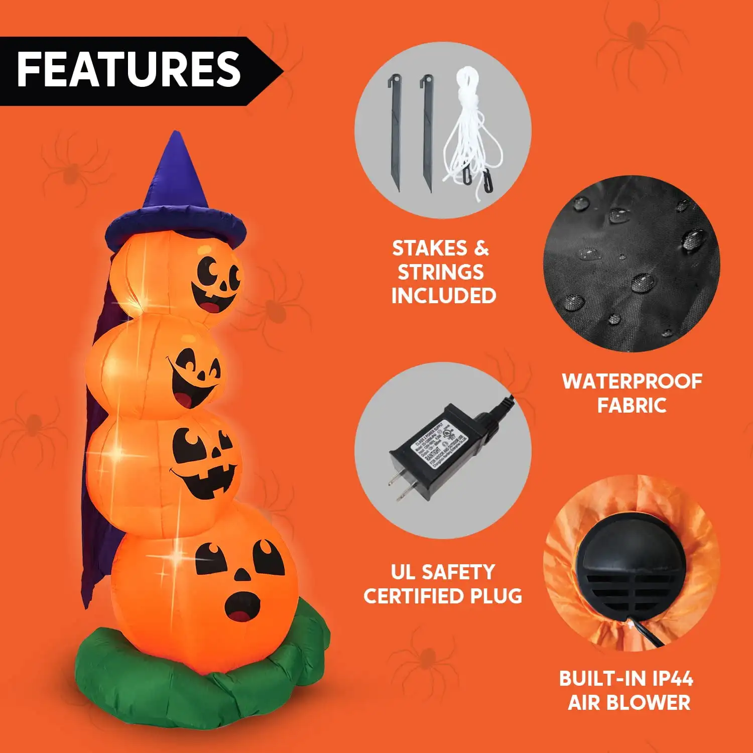 Joyfy 6 FT Gonfiabili di Halloween Zucche impilate con LED incorporati per portico Decorazioni di zucca di Halloween Decorazioni da giardino gonfiabili