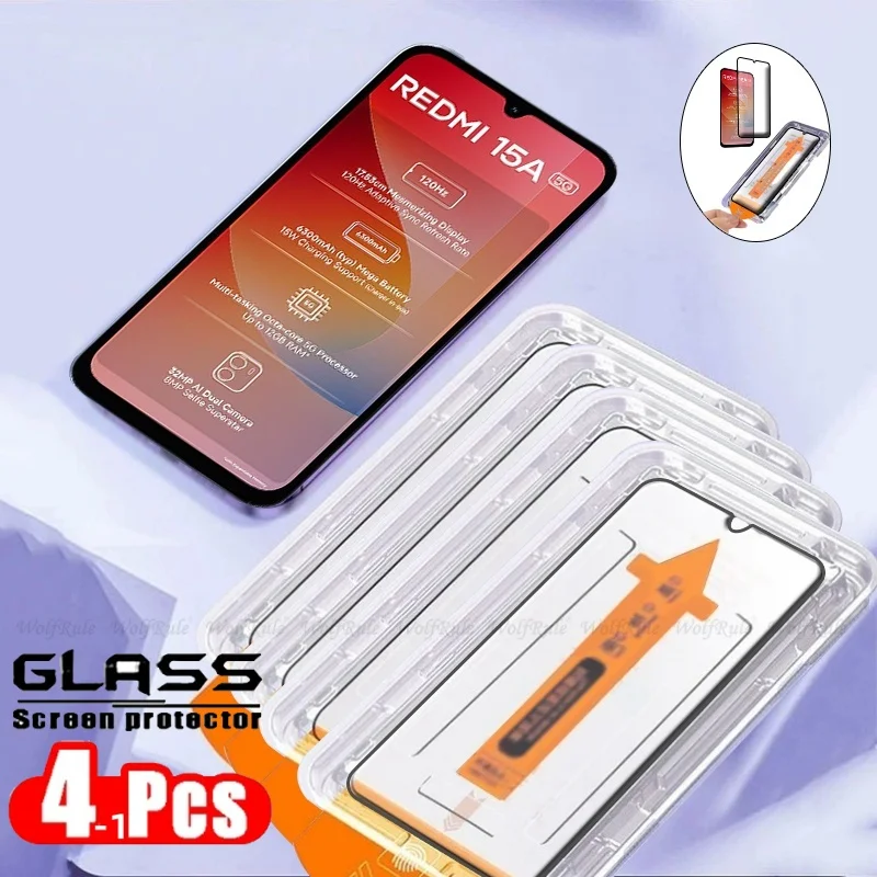 

4/3/2/1 шт. для Redmi 15A, стекло Xiaomi Redmi 15A, закаленное стекло с полным покрытием, защита от пыли, защитная пленка для экрана телефона Redmi 15A