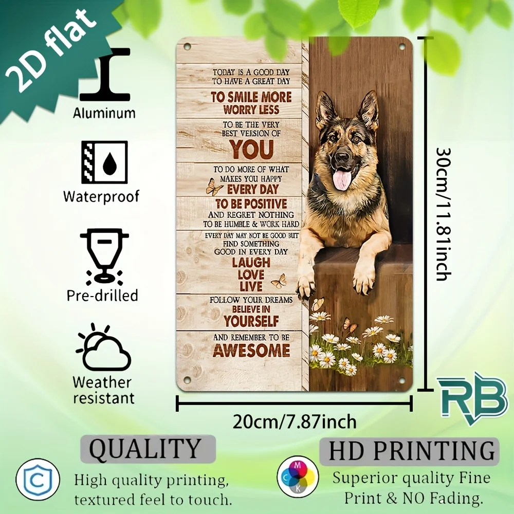 New Trendy HD Metal Wall Art - Vintage Retro 2D Flat Design Inspirational Quote Typography Poster Featuring a Cute German Shephe