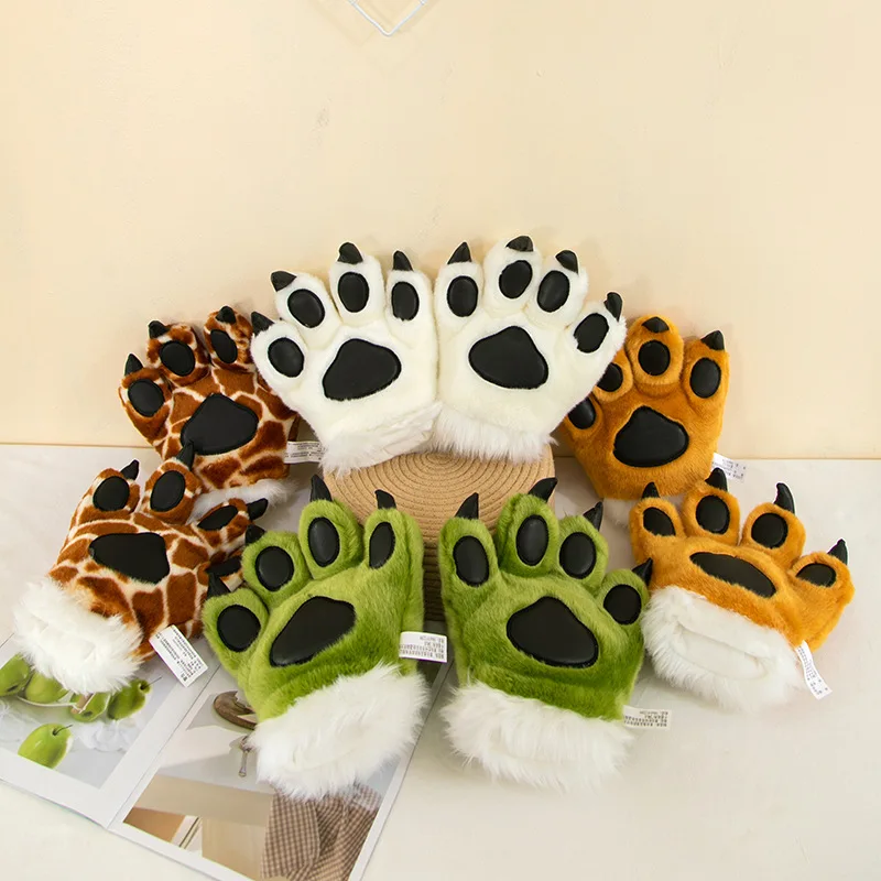 Funny and Creative Cartoon Simulation Plush Toys Tigers Dinosaurs Giraffes Big Paws Tail Gloves Props Children\'s Gifts