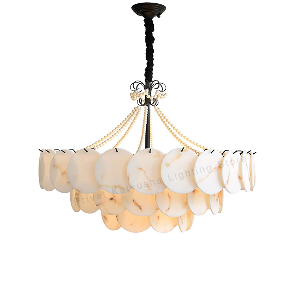 Modern Elegant Ceiling Chandeliers Imitation Marble Lampshades, Home Decoration White Hanging Chandelier for Living Room Bedroom