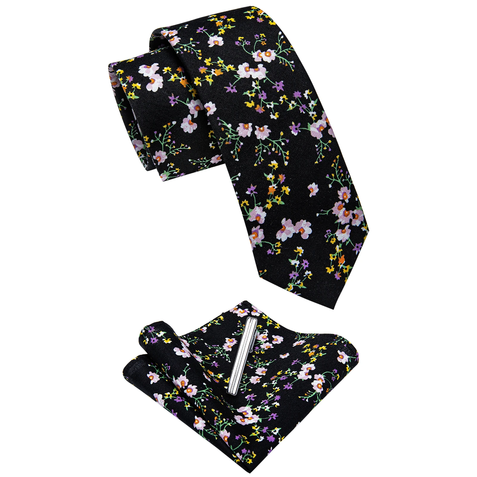 花柄プリント、メンズネクタイポケットスクエアクリップセット、 - Pocket Square Set のレビューと価格